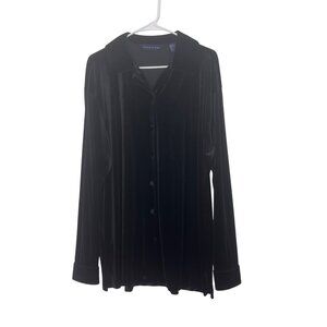 Preston & York Women Black Velvet Button-Up Shirt Blouse Sz L